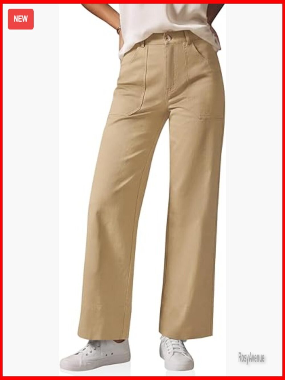 Wide Leg Pants Baggy Casual Elastic High Waisted Cotton Trousers with Pockets
